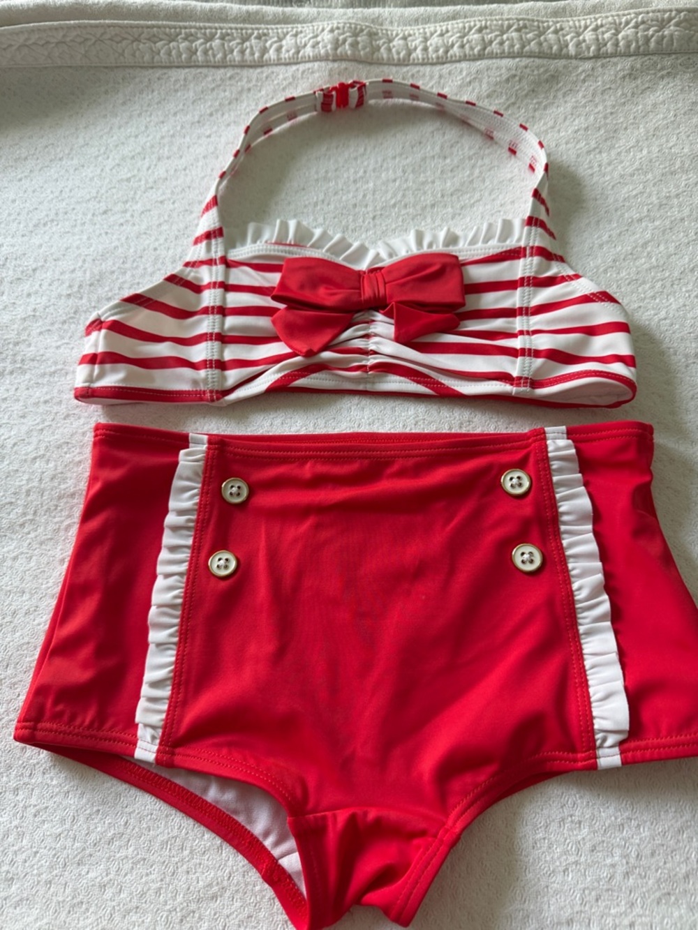 Janie and Jack Red and White Striped Girls' Two-Piece Swim Set with Bow